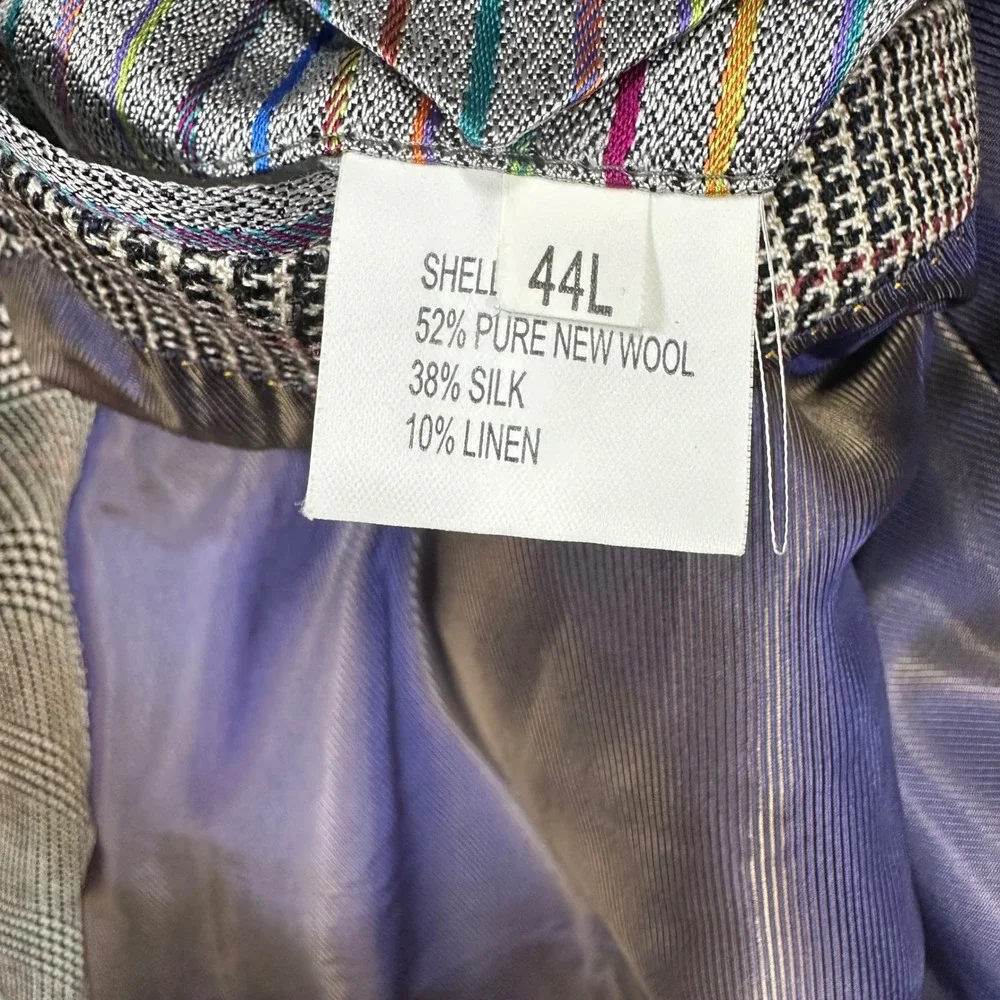 Alexander Julian Private Reserve Glen Plaid Wool Silk Linen Blazer 44L L7261-00
